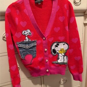 Red Cardigan with Snoopy Design